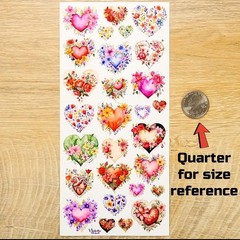 Violette Stickers – Flower Hearts – 1 Floral Heart Sticker Sheet – Scrapbooking