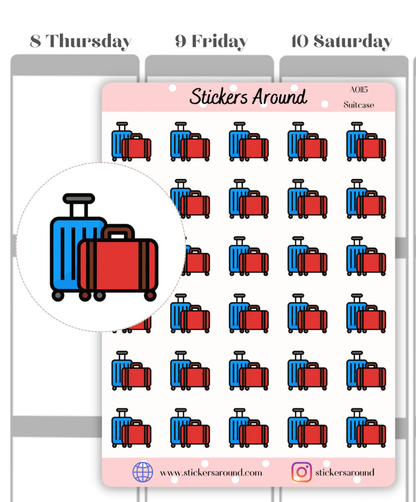 Travel Suitcase Planner Sticker, Luggage Sticker, Calendar and Journal Sticker