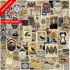 JUNEBRUSHS 324 Pcs Potion Labels Scrapbook Stickers Vintage Gothic Black