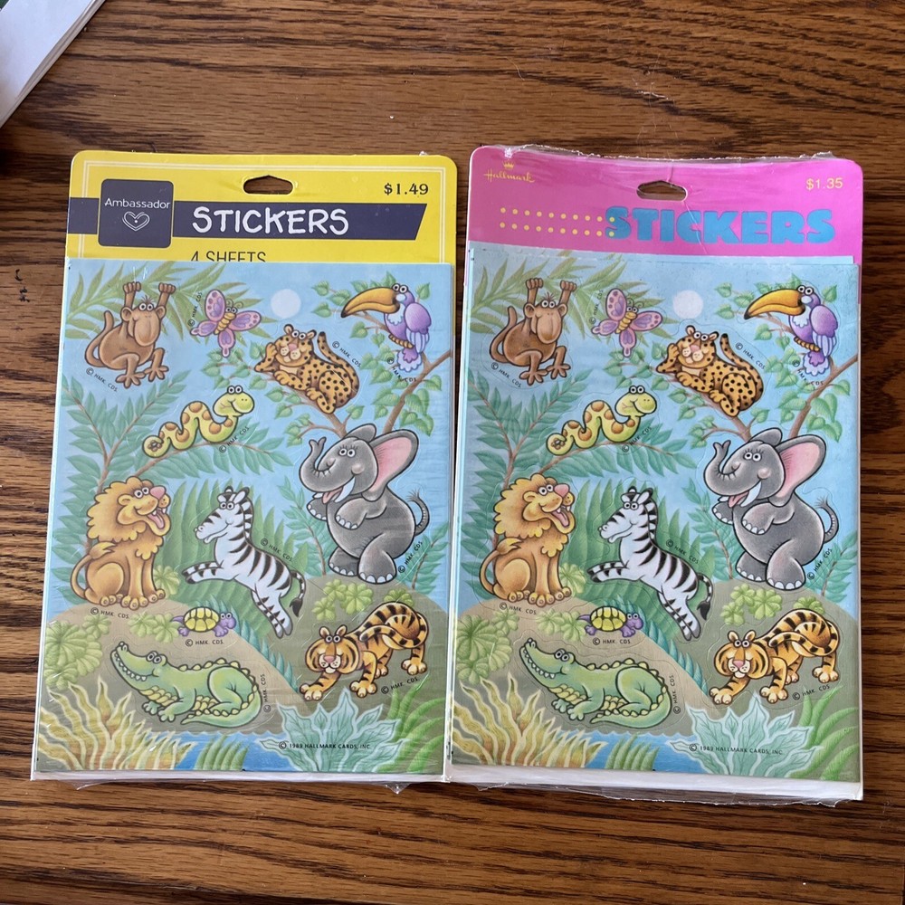 Vintage 1989 Stickers 4 Sheets Ambassador Hallmark Animals Sealed Made In USA