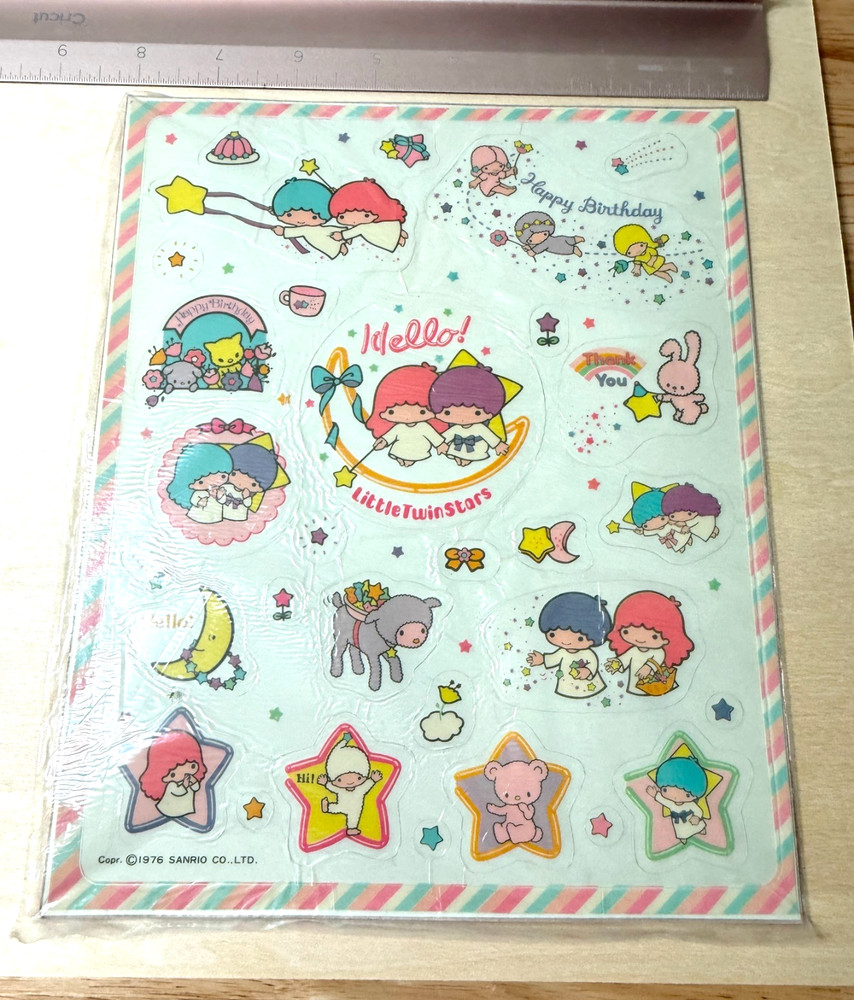 Vintage 1976 Sanrio Little Twin Stars Large Mascot Stickers Seals Sheet 8 x 10