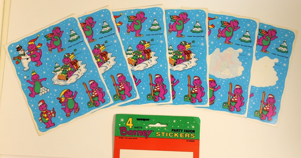 Vintage 1993 The Lyons Group Wintertime Barney Stickers Open Some Used 45 Total