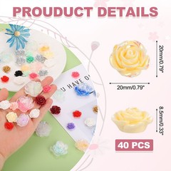 20mm Resin Rose Flatback Charm, 40Pcs Cabochon Embellishment, Shiny Light Yellow