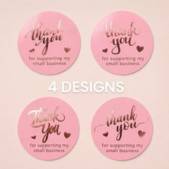 500 Pcs 1.5 Inch Pink and Rose Gold Thank You Stickers for Small Business, Small