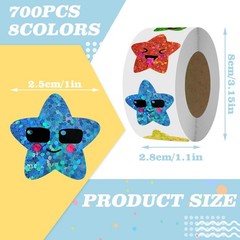700Pcs Smiley Face Star Stickers for Kids Reward, 1inch 8 Colored Sparkly Foi…