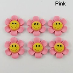 6pcs DIY Resin Happy Daisy Cabochon 26x24mm Flat Back Hair Clips etc Pick Colour