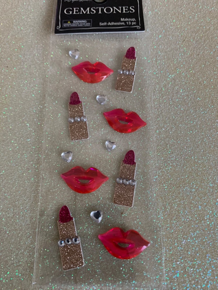 GEMSTONE ACRYLIC PINK HOT LIPS, CRYSTAL HEART GEMSTONES LIPSTICK 3D VALENTINE