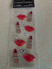 GEMSTONE ACRYLIC PINK HOT LIPS, CRYSTAL HEART GEMSTONES LIPSTICK 3D VALENTINE