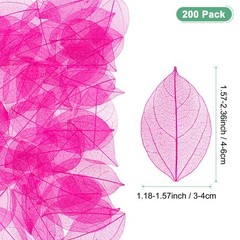 200-Pack Skeleton Leaves, Natural Rubber Leaves Vein[4-6cm, Rose Red]