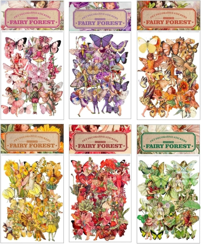 Vintage Flower Fairy Stickers 300Pcs Lot, 6 Packs Butterfly Fantasy Transparent