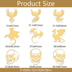 9Pcs Golden Metal Stickers 1.6X1.6 Inch Dragon Self Adhesive Sticker