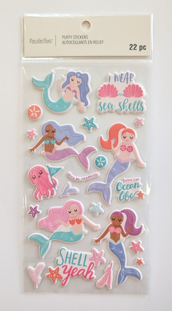 Puffy Mermaids & Seashells Scrapbooking Stickers By Recollections