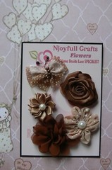 LATTE BROWN 4 Flower + Butterfly Organza & Satin 30-55mm Handmade NJC HMI-1