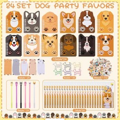 Dog Themed Stationery Set, 258 Pcs, Party Favors, Mini Notebooks, Pens
