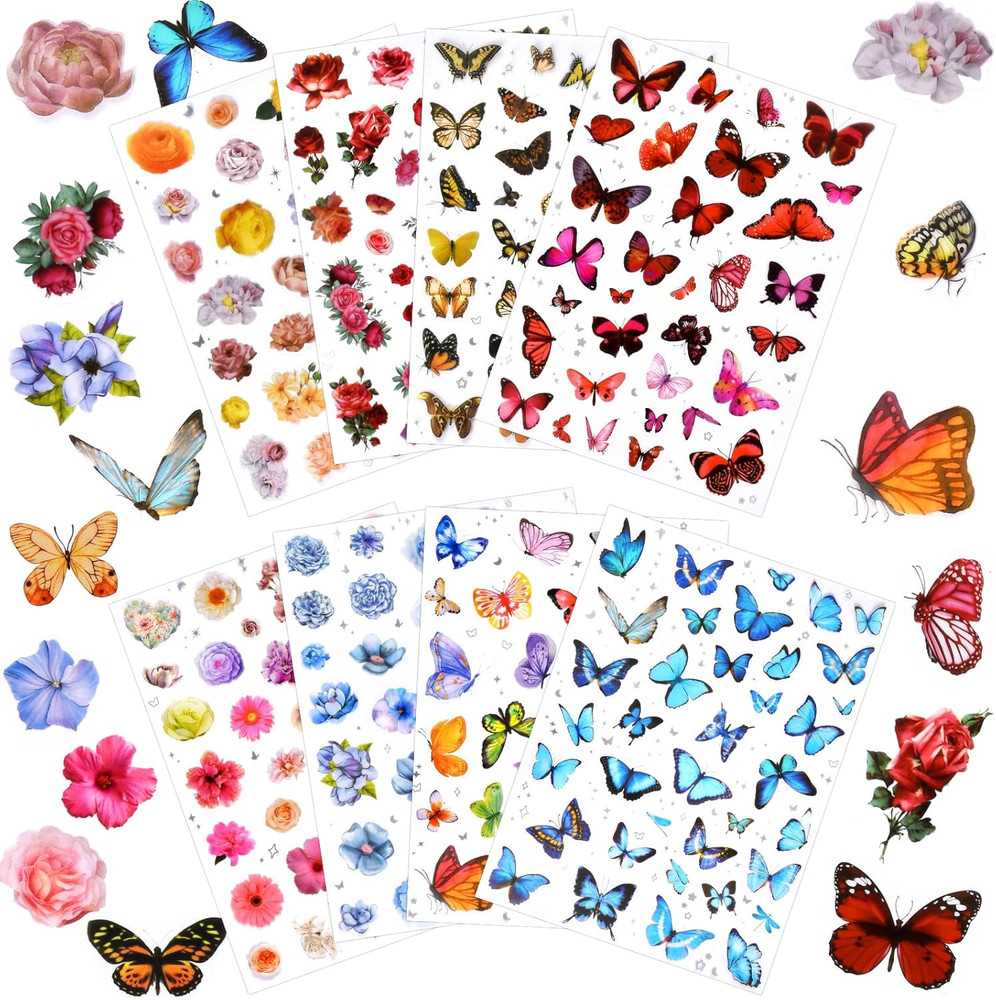 266 Pcs Scrapbook Stickers, Flower Butterfly Stickers Kit for Junk Journal, Bull