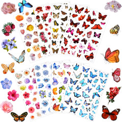 266 Pcs Scrapbook Stickers, Flower Butterfly Stickers Kit for Junk Journal, Bull