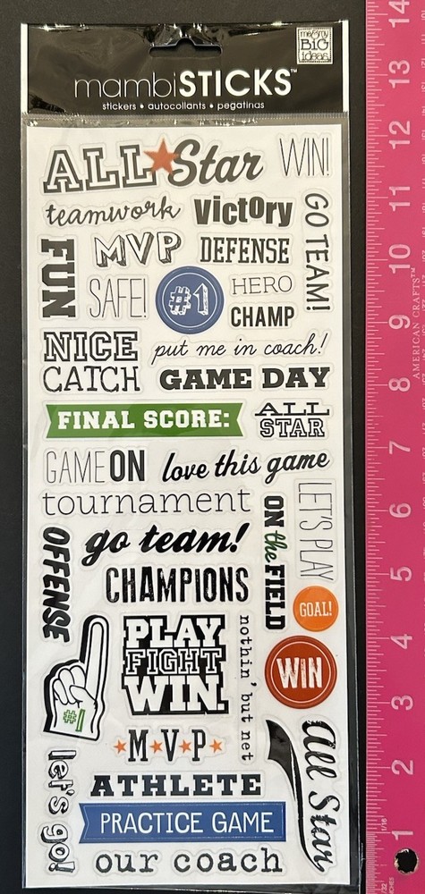 New Mambi Sticks SPORTS WORDS Stickers ALL STAR GO TEAM GAME DAY