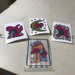 4 Vintage BARNEY & FRIENDS w/Girl RARE Prism Vending Machine Stickers
