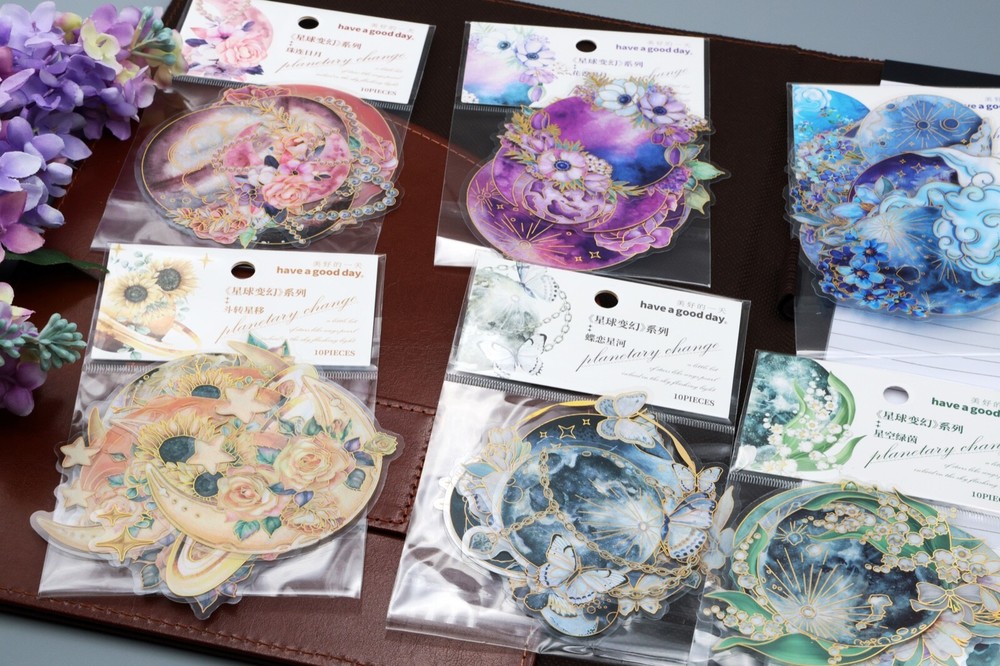 Flower Planet PET Stickers Pack | moon planet flower earth galaxy themed PET