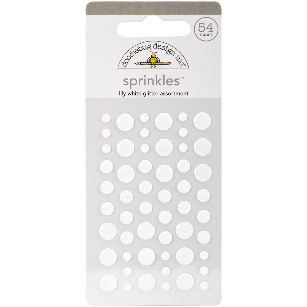 Doodlebug Sprinkles Adhesive Glitter Enamel Embellishments Lily White