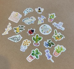 Holographic Sparkle Tiny Garden 21 Stickers Plant Lady Bugs Bees Scrapbook Fruit