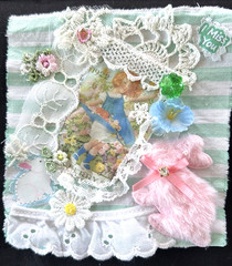 #5 Art Collage Snippet Cluster Spring Girl Pink Bunny Crochet Lace Handmad Album