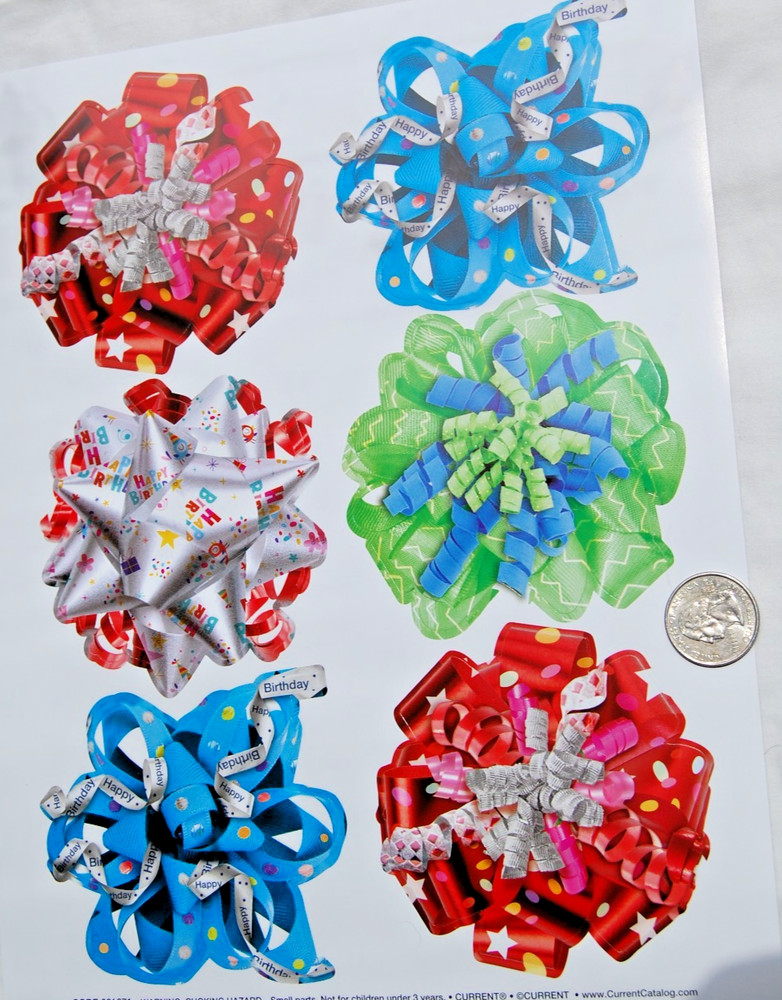 Current Stickers flat BOWS gift wrap birthday everyday silver blue green red