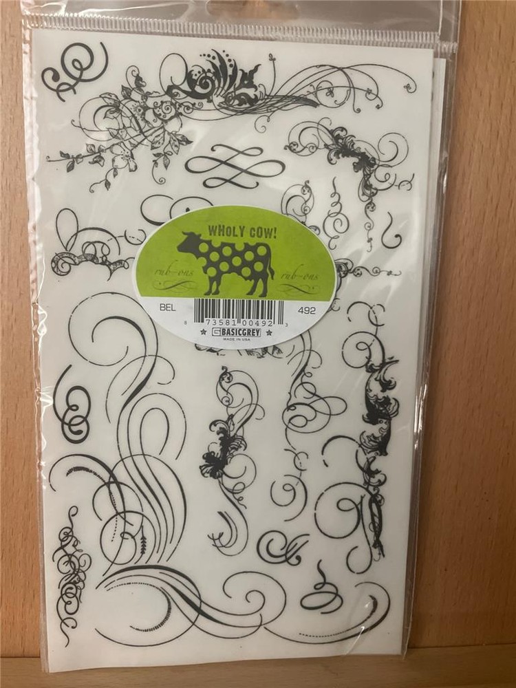 Basic Grey Wholy Cow -DELICATE FLOURISHES Rub-Ons – 4.5″ x 8 free USA ship