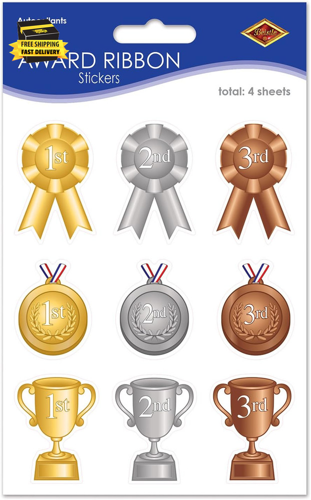 Award Ribbon Paper Stickers 4 Sheets Sports Party Supplies Educational School Sp