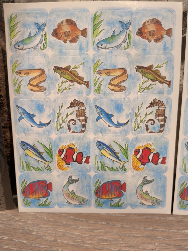 Vintage 1980s Sea Life Sticker Sheets (Lot of 2) Fish/Eel/Shark/Seahorse