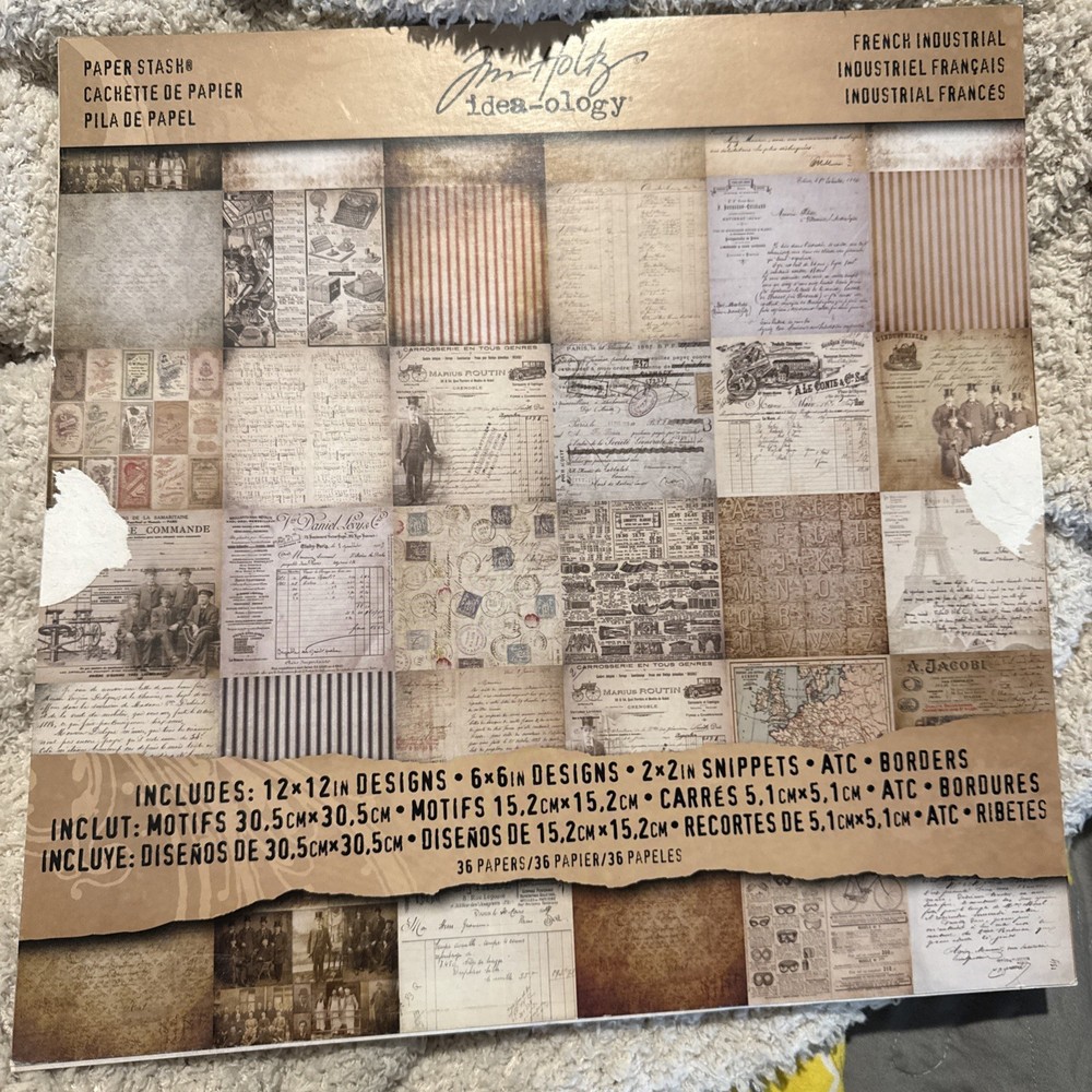 Tim Holtz Idea-ology Paper Stash French Industrial 12×12 Pad 36 Pages New