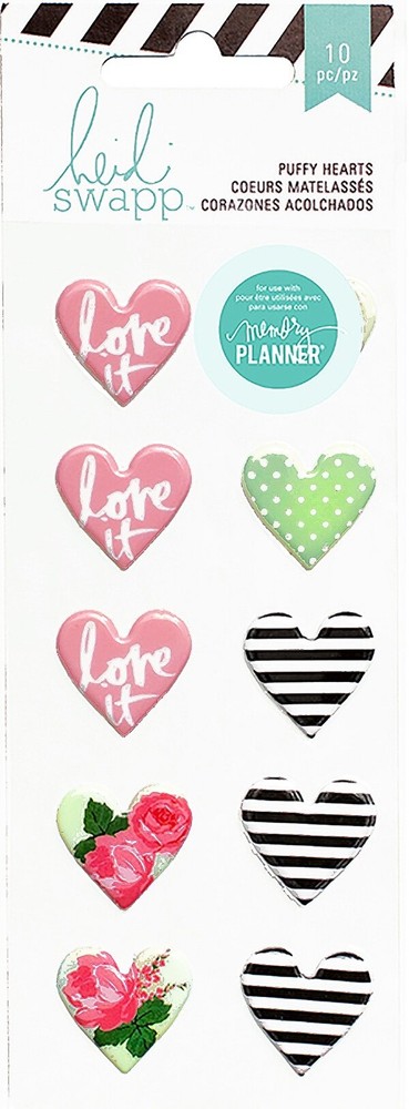 Heidi Swapp, Hello Beautiful, Puffy Stickers, Hearts, Roses, Stripes, Love