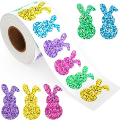 500 Pcs Bling Easter Bunny Stickers, 1.5» X 0.8», 5 Colors for Decorating