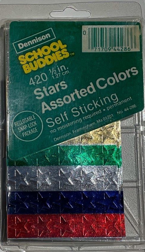 Dennison School Buddies 420 1/2 in. Self Sticking Stars Assorted Colors