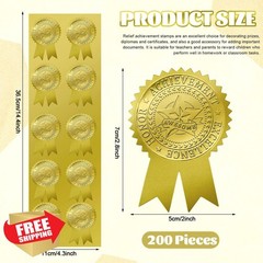 200 Pcs Ribbon Embossed Seals Gold Foil Certificate Seals Stickers