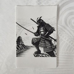 11 pcs Samurai Warriors on 4×6 Thermal Stickers- Classic White and Black