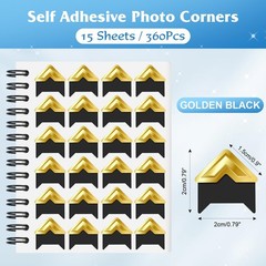 15 Sheets 360 PCS Golden Black Acid-Free Photo Corners Notebook, Self-Adhesiv…