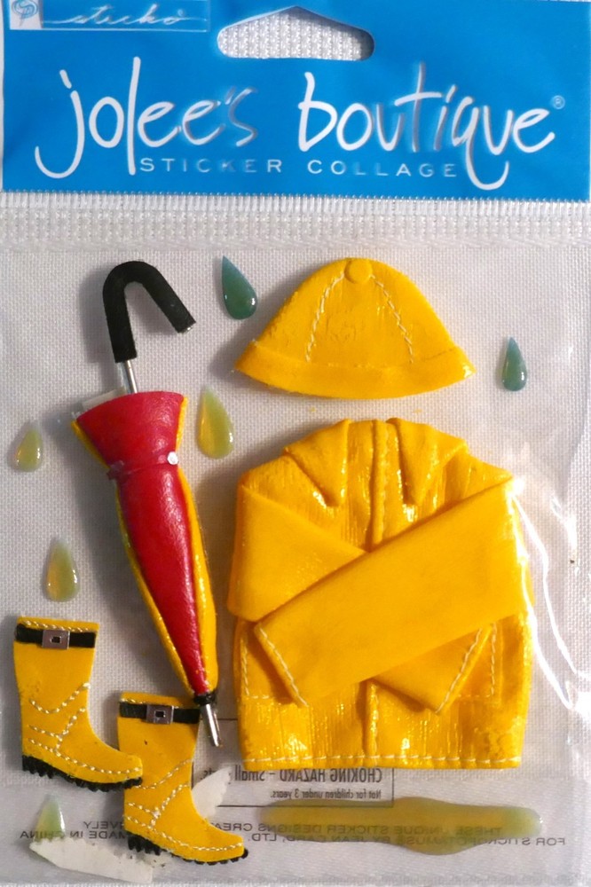 RARE! IT’S RAINING! RAINCOAT,HAT,UMBRELLA, BOOTS, RAIN DROPS SP-JB-084 9 PIECES