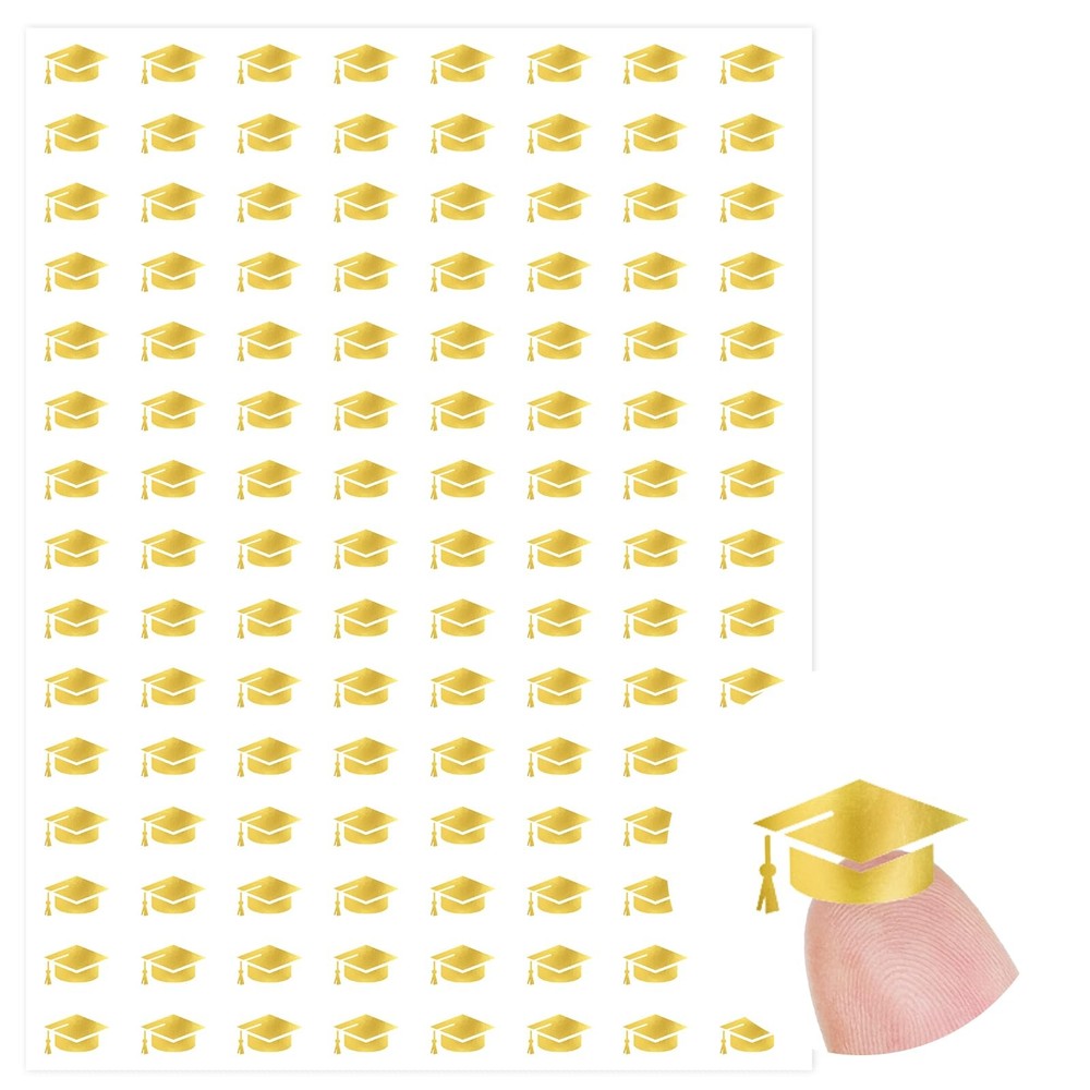 2400 Pcs Graduation Cap Mini Stickers Gold Foil Grad Hat Self-Adhesive Sticker D