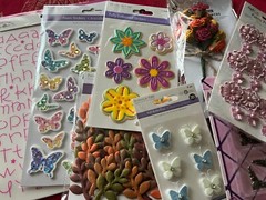 LOT OF 8 FLORAL & METAL STICKERS & EMBELLISHMENTS #368