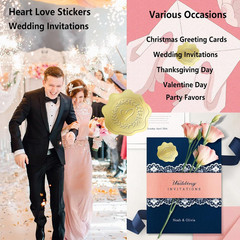 600 PCS Gold Heart Stickers, Embossed Wax Seal Gold Foil Stickers, Self-Adhesive