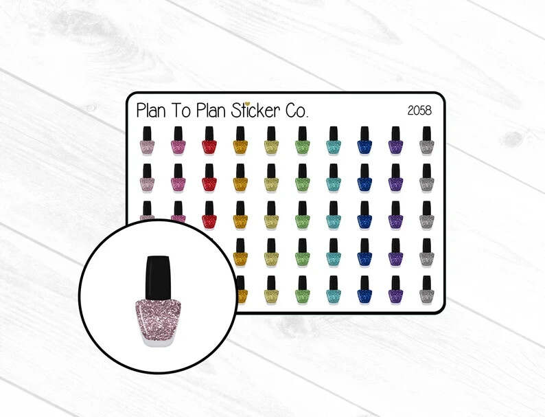 2058~~Glitter Nail Polish Planner Stickers.