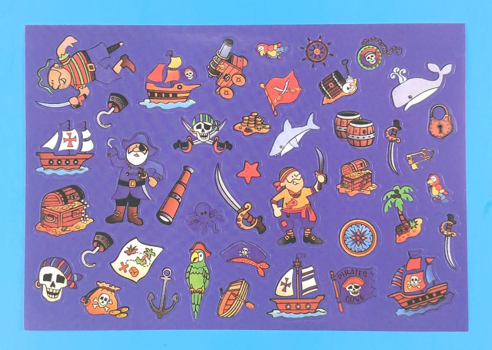 Pirates, Map, Ships, Hook, Barrels Etc Sticker Sheet