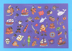 Pirates, Map, Ships, Hook, Barrels Etc Sticker Sheet