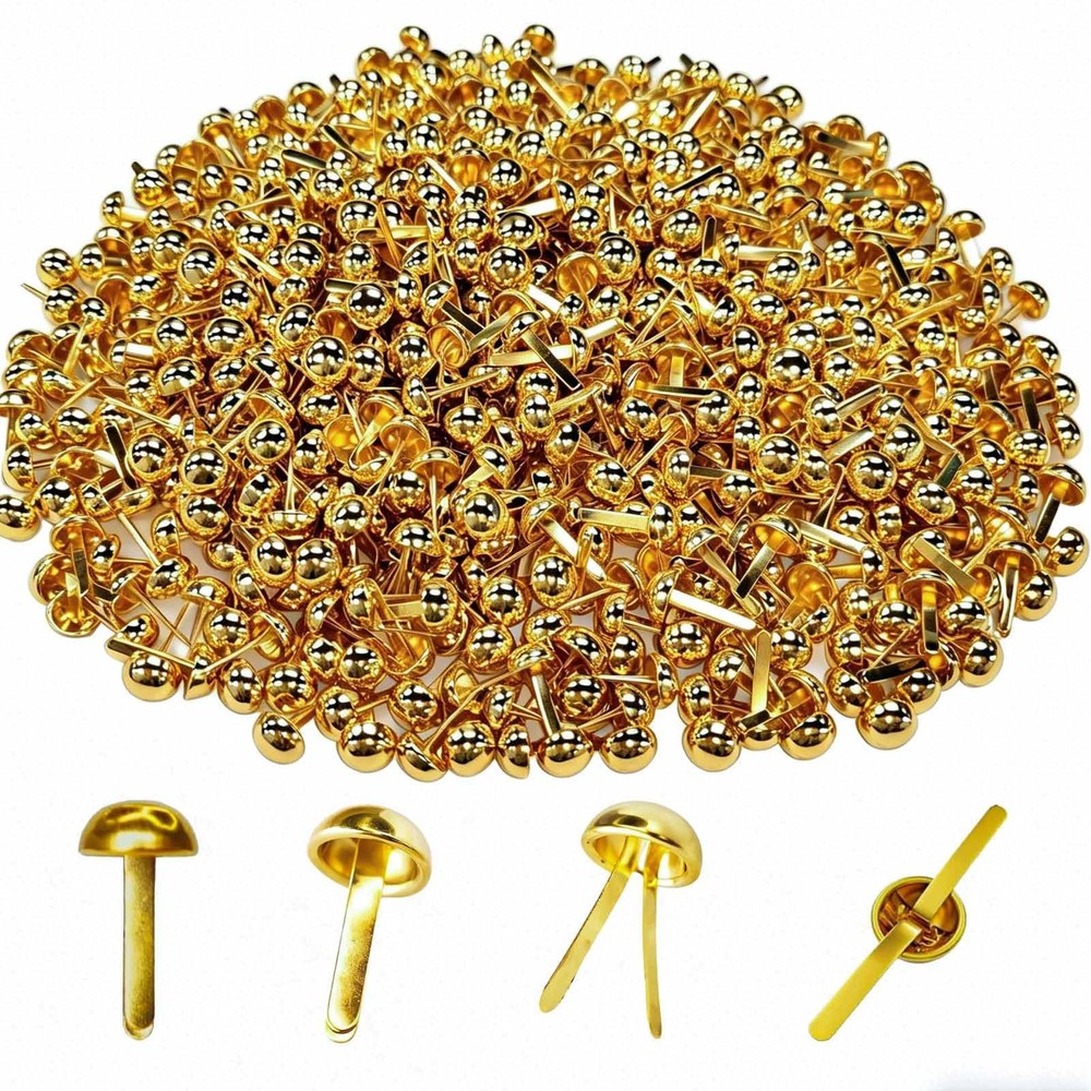 600 PCS 0.3 x 0.6 Inch Brads Round Head Paper Fasteners Metal Brass Fasteners…