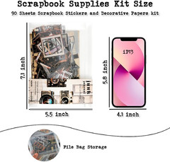 Vintage Scrapbooking Kit, 90 Sheets Time Cinema Theme, Scrapbook Stickers and De