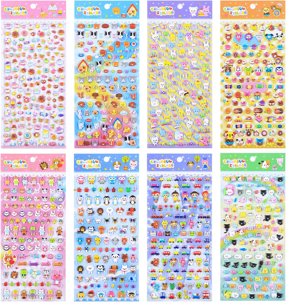 SHANGRLA 870 PCS Cute Mini Puffy Stickers for Kids Girls 3D Small Tiny Kawaii