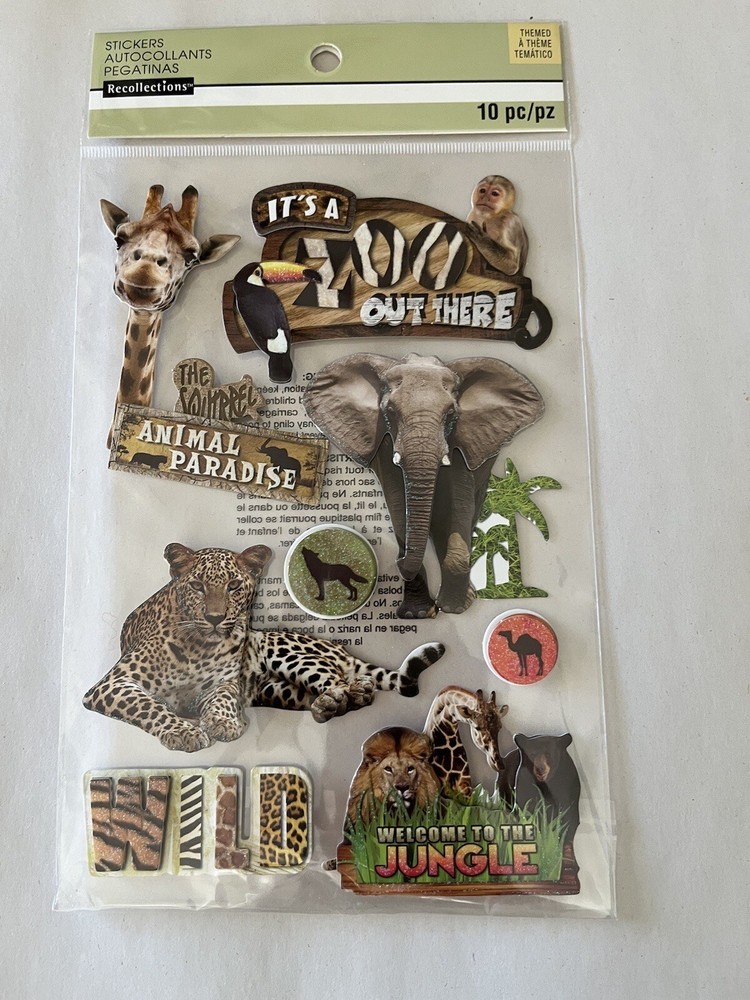 Recollections Autocollants Stickers 10 Pieces Safari Wildlife Zoo Jungle