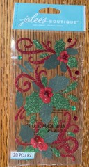 RARE Jolees Flourishes & Holly Christmas Glitter Gem Accent 3D Scrapbook Sticker