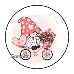 30 LOVE GNOME ENVELOPE SEALS LABELS STICKERS 1.5″ ROUND VALENTINE’S DAY BIKE